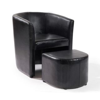 Black Club Chair/ Ottoman Set