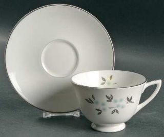 Royal Doulton Delphian Footed Cup & Saucer Set, Fine China Dinnerware   Silver L