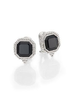 Judith Ripka Black Onyx & Silver Button Earrings   Silver Black