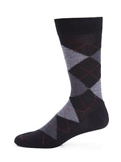 Marcoliani Argyle Print Wool Blend Socks   Black