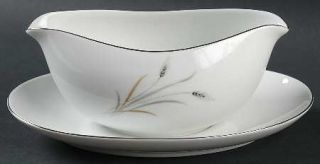 Heritage China Golden Grain Gravy Boat with Attached Underplate, Fine China Dinn