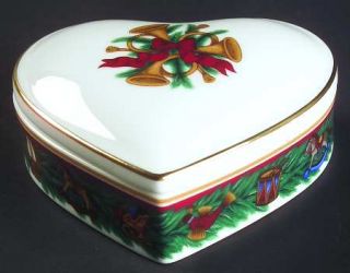 Nikko Christmas Tradition Heart Shape Box with Lid, Fine China Dinnerware   Bone