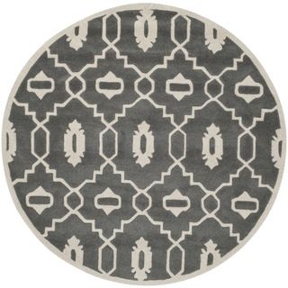 Safavieh Contemporary Handmade Moroccan Chatham Dark Grey/ Ivory Wool Rug (5 Round)