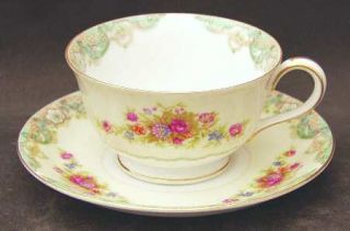 Jyoto Fairmont Footed Cup & Saucer Set, Fine China Dinnerware   Blue Green Edge,