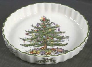 Spode Christmas Tree Green Trim Quiche, Fine China Dinnerware   Newer Backstamp,