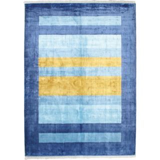 Hand knotted Silk Touch Blue Silk Rug (68 X 94)