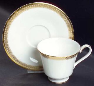 Royal Doulton Ritz Footed Cup & Saucer Set, Fine China Dinnerware   Georgian/Whi