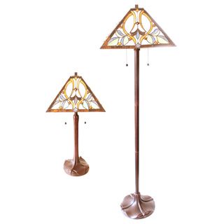 Tiffany Style Floral Table And Floor Lamp Set