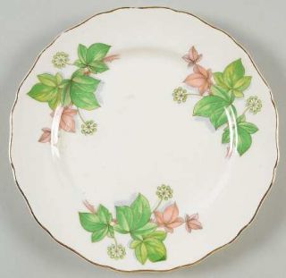 Canonsburg Ivy Salad Plate, Fine China Dinnerware   Green & Brown/Pink Ivy,Scall