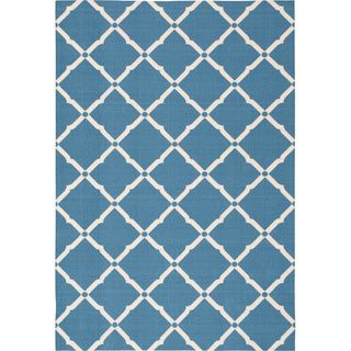 Nourison Navy And Ivory Geometric Diamonds Indoor/outdoor Area Rug (53 X 75)