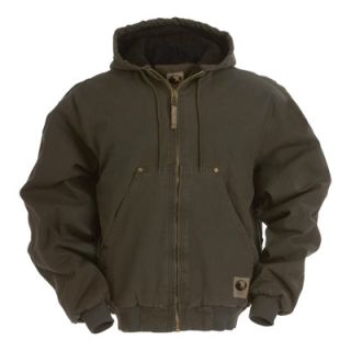 Berne Original Washed Hooded Jacket   Quilt Lined, Olive, XL Tall, Model# HJ375