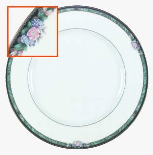 Noritake Ashbury Dinner Plate, Fine China Dinnerware   Teal Band With Pink&Purpl