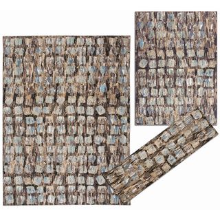 Nourison Tilted Squares Collection Beige 3 piece Rug Set