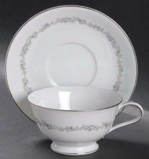 Noritake Crestmont Footed Cup & Saucer Set, Fine China Dinnerware   Gray Scroll