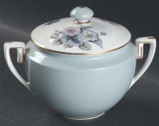 Royal Worcester Woodland Sugar Bowl & Lid, Fine China Dinnerware   Ice Blue Rim,