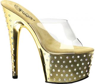 Womens Pleaser Stardust 701   Clear/Gold Chrome High Heels