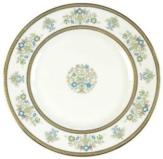 Minton Henley Luncheon Plate, Fine China Dinnerware   Green/Blue Flowers&Scrolls