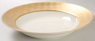 Fitz & Floyd Carre DOr Large Rim Soup Bowl, Fine China Dinnerware   Gold Geomet