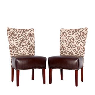 Portfolio Duet Emma Pecan Fabric And Coffee Brown Renu Leather Armless Chair (set Of 2)