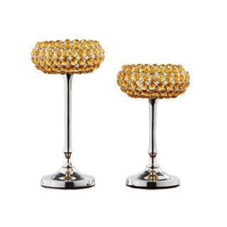 Yellow Crystal Candle Holder (set Of 2) (YellowSet includes Two (2) beaded candle holdersMaterials Crystal, aluminumSmall candle holder dimensions 9.5 inches high x 4 inch diameterLarge candle holder dimensions 11.5 inches high x 4 inch diameter )
