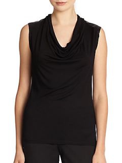 Faux Leather Draped Neck Top