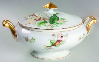 Grace Wood Lily Round Covered Vegetable, Fine China Dinnerware   Wood Lily Flowe