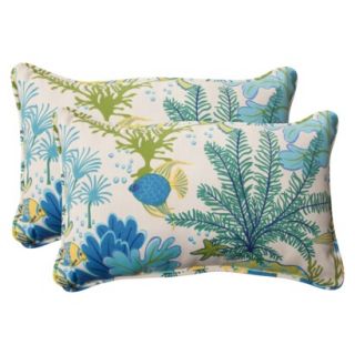 Outdoor 2 Piece Rectangular Toss Pillow Set   Green/Blue Ocean Scene