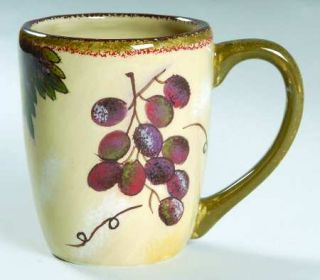 Clay Art Florentine Mug, Fine China Dinnerware   Fruit&Leaves,Scalloped,Brown Tr