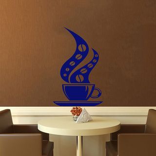 Cup Of Coffee Bean Aroma Wall Vinyl Decal (Glossy blueDimensions 25 inches wide x 35 inches long )