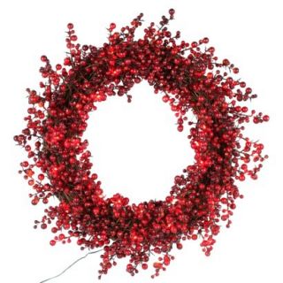 Decorative LED Holly Berry Wreath   Red