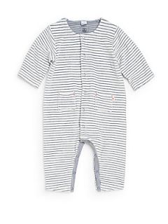 Infants Striped Velvet Playsuit   White