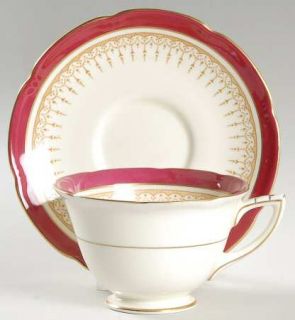 Royal Doulton Duke Of York Maroon Footed Cup & Saucer Set, Fine China Dinnerware
