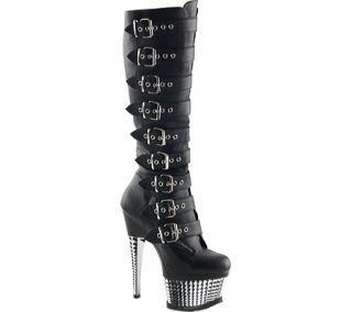 Womens Pleaser Illusion 2048   Black Polyurethane/Silver Chrome Boots