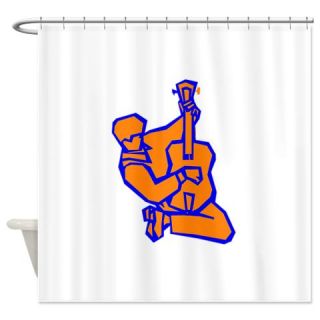  guitar player kneeling abstract blue orange Shower  Use code FREECART at Checkout