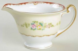 Meito Dubarry Creamer, Fine China Dinnerware   Rust & Tan Edge, Floral Ring, Cre