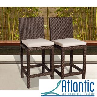 Atlantic Olivia Wicker Barstools (set Of 2) (Dark brown, off whiteMaterials Aluminum and synthetic wickerFinish Synthetic wickerCushions included 2 inches thickFree Gordon Feron protective sealerWeather resistantUV protectionSeat height 28 inches with C