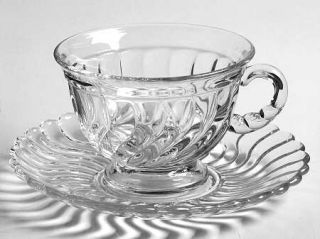 Fostoria Colony Cup and Saucer Set   Stem #2412,Clear,Heavy Swirl Pattern