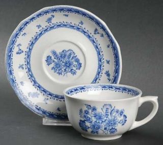 Arabia of Finland Finn Flower Blue (White Backgound) Flat Cup & Saucer Set, Fine