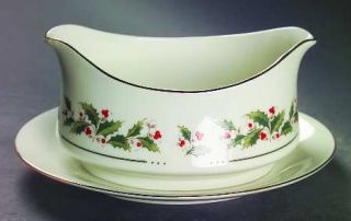Japan China Holly Yuletide Gravy Boat with Attached Underplate, Fine China Dinne