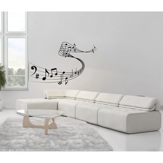 Notes Waves Drifting Musical Treble Clef Wall Vinyl Decal (Glossy blackDimensions 25 inches wide x 35 inches long )