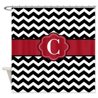  Black Red Chevron Monogram Shower Curtain  Use code FREECART at Checkout