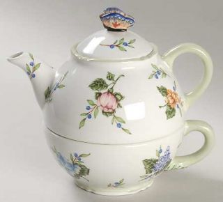 Princess House Vintage Garden Individual Teapot & Lid with Cup, Fine China Dinne