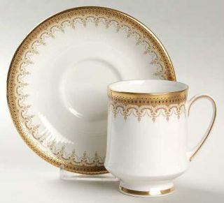 Royal Albert Athena Footed Cup & Saucer Set, Fine China Dinnerware   Black Dots,