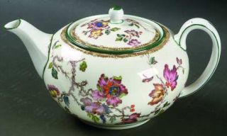 Wedgwood Swallow (Green Trim) Teapot & Lid, Fine China Dinnerware   Floral,Bird,