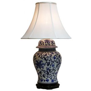 Canton Extra Large Traditional Blue And White Swirl Floral Porcelain Table Lamp