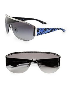 Versace Metal Oversized Round Shield Sunglasses   Dark Blue