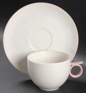 Studio Nova Jazz Pink Flat Cup & Saucer Set, Fine China Dinnerware   Pink Trim