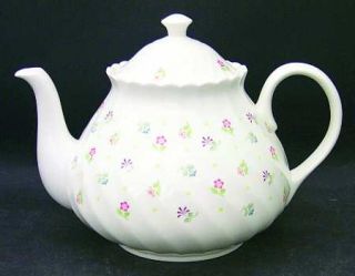 Wedgwood Cascade Teapot & Lid, Fine China Dinnerware   Bone,Small Flowers,Green
