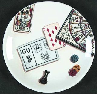 Gien Jeux Canape Plate, Fine China Dinnerware   Game Motif, Cards, Dice, Dominos