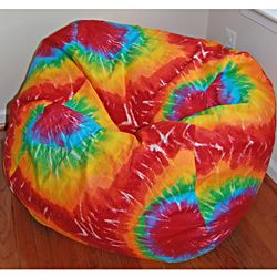 Ahh Products Rainbow Tie Dye Cotton Washable Bean Bag Chair (Red, orange, yellow, blue, green, purpleMaterials Cotton cover, polyester liner, polystyrene fillingWeight 9 poundsDiameter 36 inchesFill Reground polystyrene (styrofoam) piecesClosure Zipp